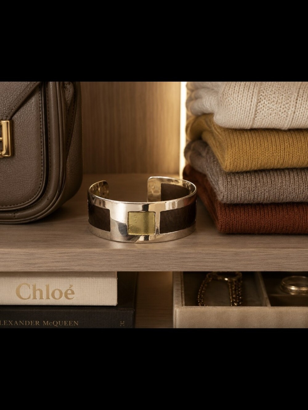Silver and Gold Geometric Cuff Bracelet
